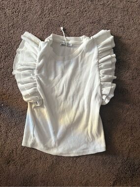 Zara White Ruffled Short Sleeve Top